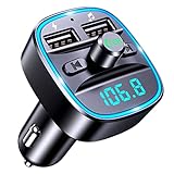 Mohard Bluetooth FM Transmitter, KFZ Bluetooth Adapter Auto Radio FM Transmitter, Autoladegerät Zigarettenanzünder mit Freisprechen, 2 USB-Anschlüsse (5V/2,4A & 1A), Unterstützt TF Karte & USB-Stick