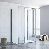 YAKE U-Förmige Duschkabine freistehend - 3-Seitige Duschabtrennung mit Schiebetüren für Eck-Einstieg 100 x 90 x 195 cm - ohne Duschwanne, aus 6 mm ESG Sicherheitsglas mit NANO-Beschichtung
