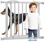 KIDIZ Schutzgitter für Treppen | Tür, Auto Close Kindertreppengitter ohne Bohren | 90° Stop, Absperr Türschutzgitter, schwenkbare Trennwand, Treppenschutzgitter, Klemmen, Grau, Breite: 74-80 cm