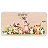 GRAVURZEILE - Bedrucktes Frühstücksbrettchen aus Holz - Tiergruppe Waldtiere - Personalisiert mit Namen - Lebensmittelechter umweltfreundlich zertifizierter Druck (GreenGuard Gold) - Farbe: Waldtiere