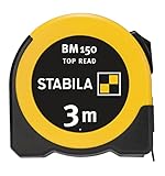 STABILA Taschenbandmaß BM 150, 3 m, Maßband mit metrischer Skala, Sichtfenster für Direktablesung, bruchsicheres ABS-Gehäuse, beweglicher Anfangshaken, Gürtel-Clip, MID-Genauigkeit