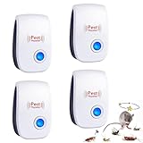 Ultraschall Schädlingsbekämpfer, 4 Stück Mäuse Vertreiben Ultraschall Mäuseschreck, Innenräumen Mäuseabwehr Pest Repeller für Vertreiben Mäuse Mücken Spinnen Kakerlaken Insekten