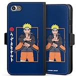 DeinDesign Klapphülle kompatibel mit Apple iPhone 7 Handyhülle aus Kunst Leder schwarz Flip Case Naruto Shippuden Offizielles Lizenzprodukt Anime