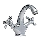ZXC Retro Bad Waschbecken Armatur Nostalgie Mischbatterie mit Kreuzgriffen in Chrom