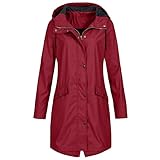 YUSHULINF Regenjacke Damen Plein Kapuzen Mantel Button Lange Worker Schönes Festiva Regenjacke Damen Langarm Slim Leichter Dünner Weinrot