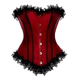 Generisch Korsett Damen Bauchweg Corset Top Schwarzes Korsett Vollbrust Corsage Vintage Bustier Mit Spitzen Volant Corset Gothic Schnürkorsett Bustier Overbust Shapewear Dessous für Karneval