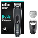 Braun Bodygroomer Series 5, Elektrischer Körperrasierer Herren mit 3 Zubehörteile, Kabelloser Trimmer für Intimbereich und Körper, 100 Min Akku, Wasserdichter Körperhaartrimmer, BG5350, Grau