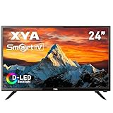 XYA 24 Zoll HD Smart TV, D-LED-Backlight Fernseher HDMI、USB、DVB-T2/S2、RJ45 Schnittstellen, Bildschirm für Wohnzimmer, Schlafzimmer und Heimantertainment – Schwarz