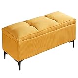 Aufbewahrungsbank aus Kordsamt, 80 cm, für Eingangsbereich, Wohnzimmer und Garderobe, stilvolle Sitz- und Aufbewahrungslösung für Schlafzimmer und Flur, Gelb