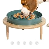 Futternapf für Hunde, rutschfester Keramik-Hundenapf, 20 x 20 x 13 cm, erhöhter Holzboden, rutschfestes Design, spülmaschinenfest, Futterstation für Welpen