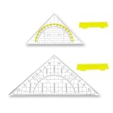 fKiZanthene Geometrisches Geodreieck mit Griff, Set mit zwei transparenten Multifunktionsmesslinealen, Winkelmesser und Geodreieck für Geometrie im Klassenzimmer Studium zu Hause