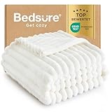 BEDSURE Kuscheldecke - Wolldecke & Fleecedecke, Sofadecke, Weiche Warme Grobe Korddecke für Zimmer Deko, Wohn- & Kuscheldecken, Tagesdecke, Wollweiß, 150 x 200 cm