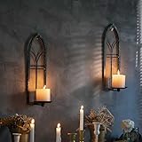 GAKA FAVOR Wandhalter für Kerzen, Schwarz Metall Wandkerzenhalter, Kerzenständer für Wandmontage, Vintage Hänge Wand Kerzenhalter Deko(2er Set)