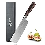 Captain Cut Edelstahl Nakiri Küchenmesser mit 17,5cm Damast Optik Klinge I Kochmesser mit ergonomischem Pakkaholzgriff I Geschenkbox