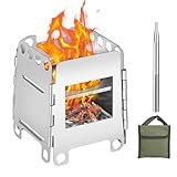SWAWIS Campingkocher Holz Faltbar Tragbar, Hobo Kocher aus Edelstahl, Buschbox Mini mit Aufbewahrungstasche und Blasrohr, Klein Holzvergaser für Picknick BBQ Kochen Camping Outdoor(8.7x10.7x7.8cm)