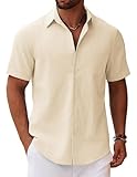 COOFANDY Herren Kurzarm Hemden Sommer Leichte Sommerhemden Kurzarmhemd Baumwolle Freizeithemd Baumwollhemd Leinenhemd Strandhemd Einfarbig Sommer Shirt Button Down Beige XL