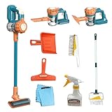 Kinder Staubsauger, die wirklich funktioniert 9Pcs Aged 3+ Kinder Reinigung Set für Kleinkinder Spielzeug Cleaner Kinder Besen und Kehrblech Set Schrubber Bürsten Junge Mädchen Geschenke (950Blau)