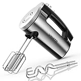 VINATO Elektrischer Handmixer, 300 Watt Handrührgerät mit 6 Geschwindigkeitsstufen, Handrührer mit 2 Edelstahl-Rührbesen und -Knethaken zum Verrühren von Eiern, Teig und Kuchen
