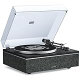 Qlearsoul ONE-S Plattenspieler mit integrierten Lautsprechern & DSP, Vintage Turntable All-in-One mit Bluetooth Eingang/Ausgang, Phono Vorverstärker, AT-3600L Tonabnehmer, 33/45 U/min (Schwarz)