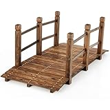 COSTWAY Holzbrücke Gartenbrücke, Teichbrücke mit Geländern, Zierbrücke bis 180 kg belastbar, Brücke aus massivem Tannenholz, Dekobrücke für Garten Teich Außenbereich, 150 x 67 x 55 cm (Braun)
