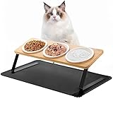 Lannvan Katzennapf Erhöht - 3er Set Futternapf Katze aus Keramik - 15° gekippte Futterstation Katzen Hundenapf mit Napfunterlage Silikon- Fressnapf und Wassernapf für Katzen und kleine Hunde