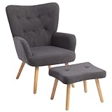 HollyHOME Ohrensessel mit Hocker Teddy Sessel mit Hocker Sessel Wohnzimmer Relaxsessel Schlafzimmer Lesesessel Loungesessel, Grau