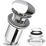 Amazon Brand – Umi Universal Ablaufgarnitur Waschbecken Abflussgarnitur mit Überlauf für Waschbecken & Waschtisch, Universal Chrom Pop Up Stöpsel aus Messing mit Anleitung, 4 Ersatzdichtungen