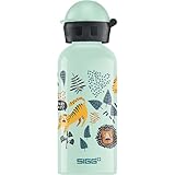 SIGG - Alu Trinkflasche Kinder - KBT Jungle Tzz - Auslaufsicher & Bruchsicher - Federleicht - BPA-frei - Klimaneutral Zertifiziert - Sport & Schule - Weissgrün mit Wildtieren im Dschungel - 0,4L