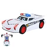 Rrlihjgu 360° rotierendes Verformungsroboter-Autospielzeug, verwandelndes Polizeiautospielzeug, LED-Lichtmusik-Roboter-Autospielzeug, Interaktives kreatives Polizeiauto für Kinder, und Mädchen