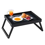 Betttablett Tisch mit klappbaren Beinen, Bambus Frühstück im Bett Essen, Servieren oder Verwendung als Serviertablett, Laptop-Schreibtisch, Snack-Tablett (Schwarz)
