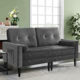 Aotumm Ciort 2 Sitzer Sofa, Kleine Sofa mit 2 Kissen und Armlehnen, Samt Sofa Mid-Century Moderne Couch, 2er Couch Loungesofa, Bequemes 2-Sitzer Sofa für Wohnzimmer, Wohnung, Schlafzimmer, Grau