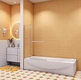 Aica Sanitär Badewannenaufsatz 2 teilig 120cm Duschabtrennung Duschwand 6mm Nano Dusche für Badewanne H140cm mit Handtuchhalter,Eckregalen