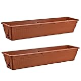 2X Blumenkasten 100cm Balkonkasten mit Wasserspeicher 25L - Blumenkästen wetterfest Pflanzkasten mit Einsatz für Garten und Balkon witterungsbeständig, Terrakotta