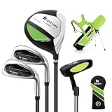 COSTWAY 4-teiliges Kinder Golfschläger Set, Rechtshand Golfschlägersätze mit Golftasche & Regenhaube, Komplettes Golf Set inkl. 7 Eisen, S Eisen, 3 Fairway & Putter für Kinder von 5-7 Jahren(Grün)