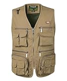 KTWOLEN Herren Angelwesten Sommer Outdoor Weste mit Vielen Taschen Fotografie Anglerweste Arbeitsweste Safari Weste Jagd und Fischer Weste, Khaki, M