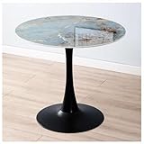Moderner Bistrotisch aus Marmor, 70 cm, runder Esstisch mit Metallsockel, stilvolle Möbel für Küche, Esszimmer und Wohnzimmer