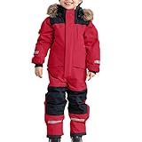 Winterjacke Jungen 110, Schneeanzug Kinder Jungen Skianzug Thermo-Skioverall Winter Warmer Schneeoverall Winddichter Winteranzug Mit Abnehmbarer Matschanzug Outdoor-Softshell- (Red, 4-5 Years)