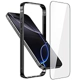 Eastcoo Metall Bumper Case für iPhone 16 Pro, Aluminium Rahmen Slim Case [weicher innerer Bumper] [erhöhter Randschutz] HD gehärtetes Glas Displayschutzfolie für iPhone 16 Pro 6.3 Zoll, Schwarz
