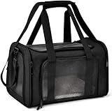 TOFFCAEA Transporttasche für Katze Hund, Hundetransportbox, Faltbare Katzentransportbox, tragbar, 8kg Katzen Hunde Tragebox, für mittelgroße Hunde, Katze (L, Schwarz) L 50 x B 34 x H 34 cm