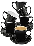 Cosumy Espressotassen 6er Set Schwarz mit Untertassen - Keramik - Hält Lange Warm - Geschenkbox - 70ml