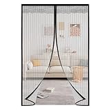 Hebitod Fliegengitter Tür 120x240cm mit starken Magneten – Magnetischer Insektenschutzvorhang für Balkontüren – Automatisch schließendes Moskitonetz mit Klettverschluss,Schwarzes