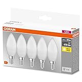 OSRAM LED BASE Classic B40, matte Filament LED-Lampen aus Glas für E14 Sockel, Kerzenform, Warmweiß (2700K), 470 Lumen, Ersatz für herkömmliche 40W-Glühbirnen, 5 Stück (1er Pack)