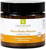 GREENDOOR Körperbutter Bodymousse Sanddorn Orange, Natur Body Butter im 200ml Glastiegel, rein natürliche vegane Inhaltsstoffe, Naturkosmetik mit BIO Sheabutter, Haut-Pflege Creme, Geschenke