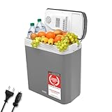 TZS First Austria - Kühlbox 24L elektrisch 12V 230V Anschluss für Auto & Steckdose - Thermoelektrische Cool Box kühlt & wärmt - Mini Kühlschrank mit Griff - Für Camping, Festivals, Reisen - Grau