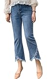 CHARTOU Süße Stretch-Denim-Jeans für Damen, zerrissen, ausgefranster Saum, Denim-Hose, Quaste, Fransen und kurze Jeans, Blau, XX-Large