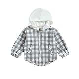 Douhoow Karierte Jacke für Kleinkinder, Baby, Jungen, Mädchen, Flanell, Kapuzenpullover, Reißverschluss, Herbst, Winter, Oberbekleidung, GRAU, 3-4 Jahre
