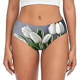 ETASUIOL Damen-Slip-Kollektion, weiche dehnbare Baumwollmischung, Unterwäsche in klassischem Design mit weißen Tulpen und Blumendruck, Schwarz , XL
