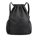 Chyaya Turnbeutel Wasserdicht Sportbeutel Mit Reißverschluß Innentasche Hipster Gym Bag Gefüttert Rucksackb Mit Verstellbar Tunnelzug Gymsack für Damen Herren