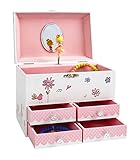 Jewelkeeper - Vögel und Blumen Großes Spieluhr Schmuckkästchen mit 4 Ausziehfächern, Schmuckkästchen für Mädchen - Blumenwalzer Melodie