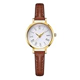 rorios Damen Vintage Uhr mit römischen Ziffern zarte Lederarmbanduhr Elegante Quarzuhr für den Alltäglichen Gebrauch Kaffeebraun